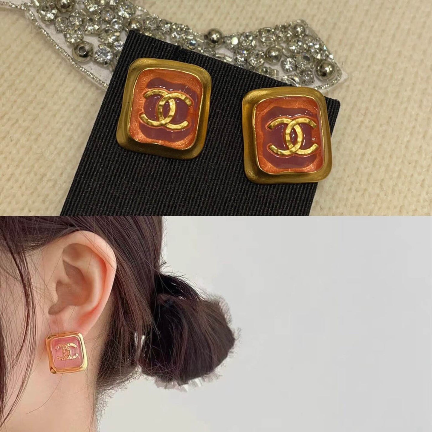 Vintage Rose Gold Square Stud Earrings