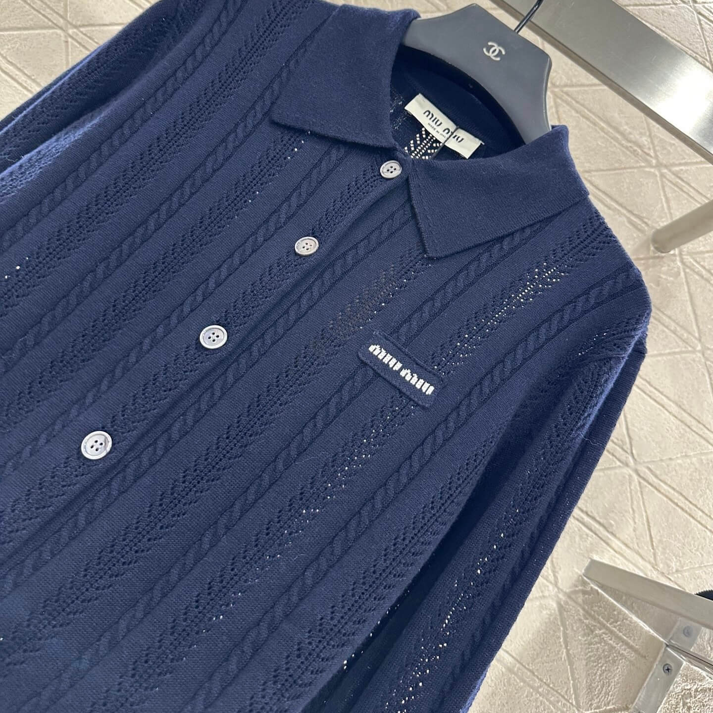 Lapel-Design Openwork Knit Cardigan