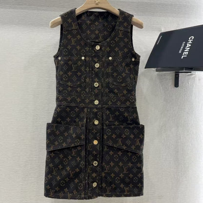 Classic Denim Series All-Over Print Vest Dress