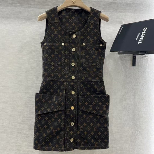 Classic Denim Series All-Over Print Vest Dress
