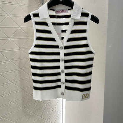 Striped Color-Block V-Neck Knit Vest
