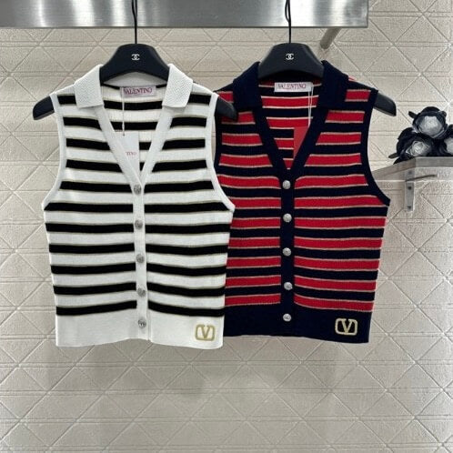 Striped Color-Block V-Neck Knit Vest