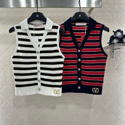 Striped Color-Block V-Neck Knit Vest