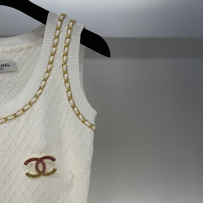 Colorful Diamond Brooch Round-Neck Vest Dress