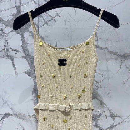 Bejeweled Slit Camisole Dress