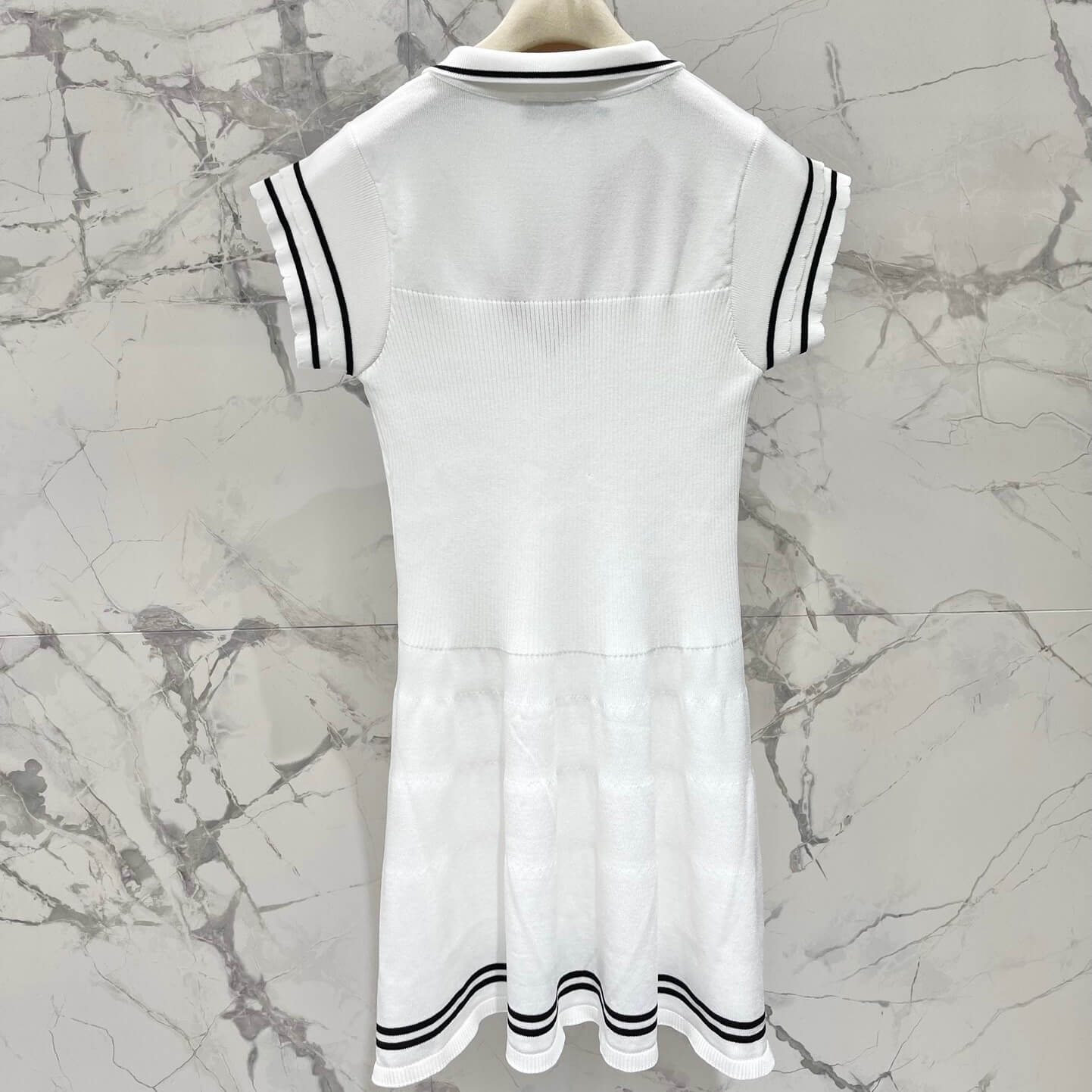 Nautical Tie-Waist Bell-Sleeve Knit Dress