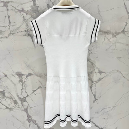 Nautical Tie-Waist Bell-Sleeve Knit Dress