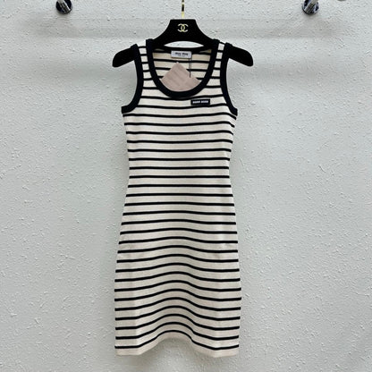 Classic Versatile Striped U-Neck Vest Dress