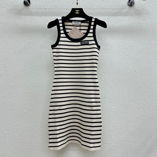 Classic Versatile Striped U-Neck Vest Dress