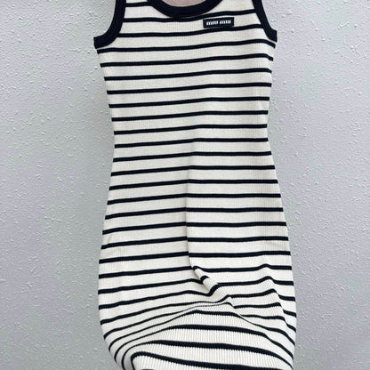 Classic Versatile Striped U-Neck Vest Dress