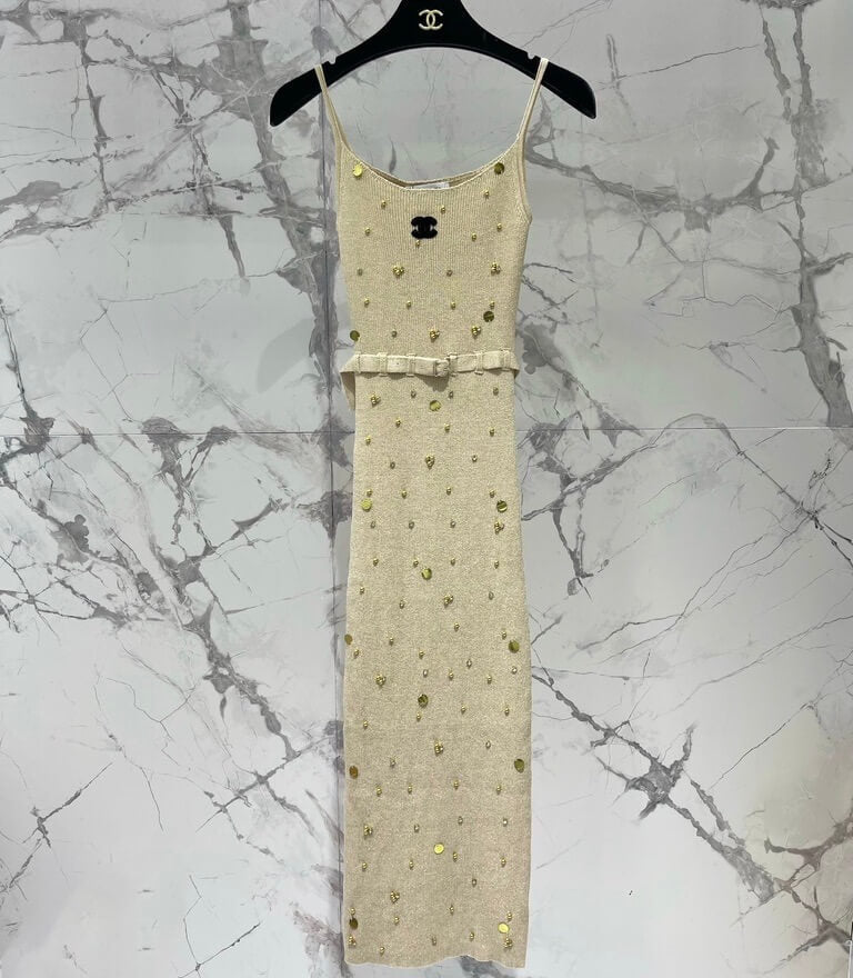 Bejeweled Slit Camisole Dress