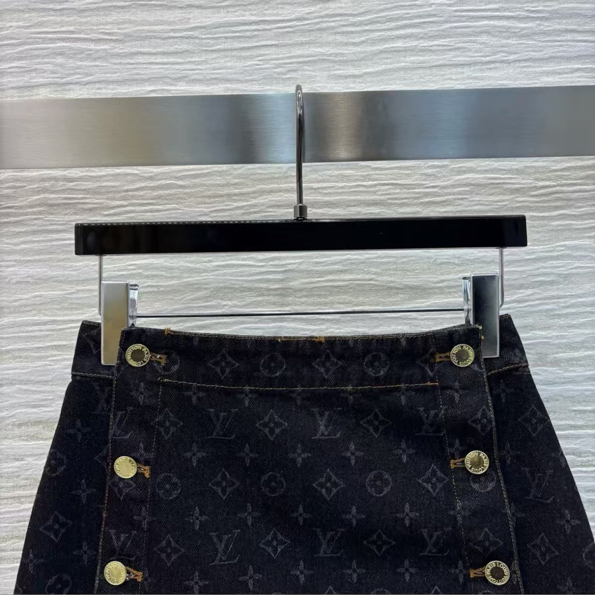 Classic Monogram Button-Front Denim Skirt