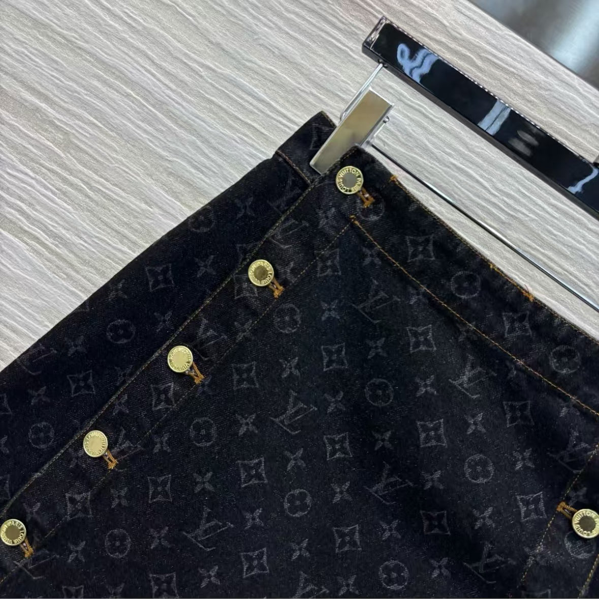 Classic Monogram Button-Front Denim Skirt