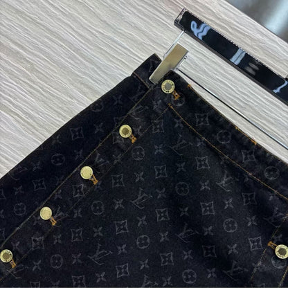 Classic Monogram Button-Front Denim Skirt