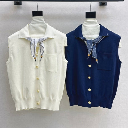 Casual Versatile Sleeveless Vest with Scarf Accent