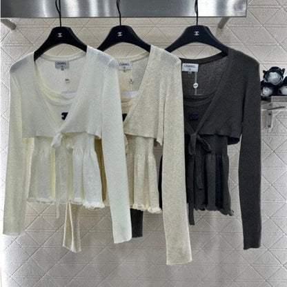 Ruffled Knit Cami and Cardigan Set