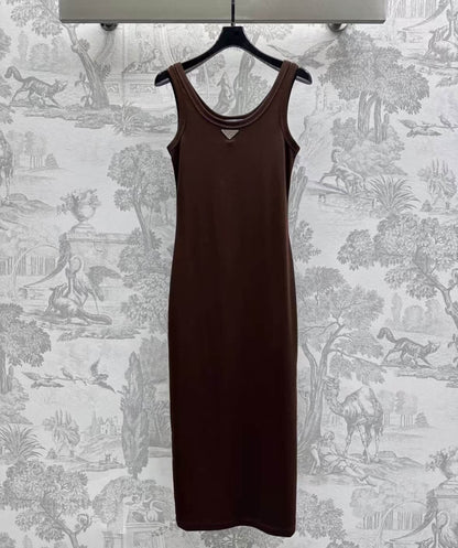 Classic Cropped Solid Color Vest Dress