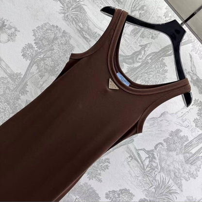 Classic Cropped Solid Color Vest Dress