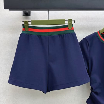 Casual Waist-Cinching Cropped Short Sleeve & Shorts Set