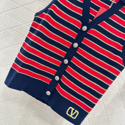 Striped Color-Block V-Neck Knit Vest