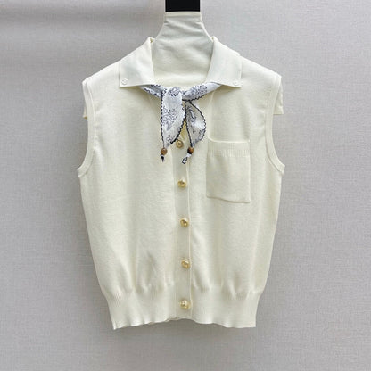 Casual Versatile Sleeveless Vest with Scarf Accent