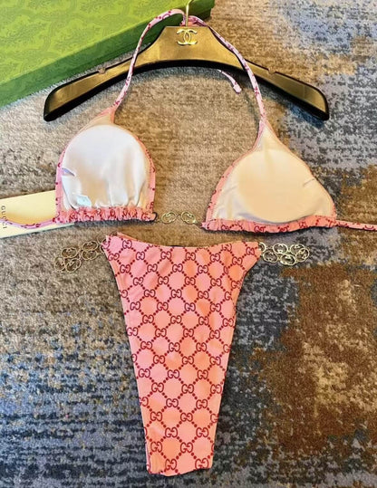 Fashionable & Sexy Pink All-Over Print Swimsuit
