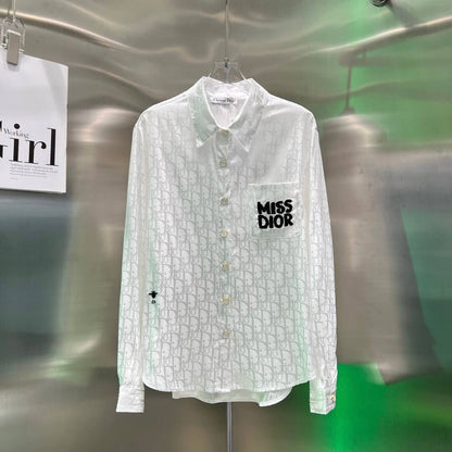 Fashionable Pearlescent Jacquard Fabric Letter Embroidery Shirt