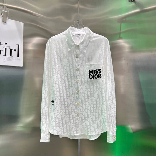 Fashionable Pearlescent Jacquard Fabric Letter Embroidery Shirt