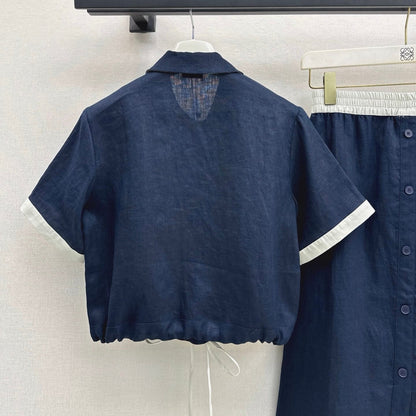 Contrast-Trimmed Coordinates - Blouse & A-Line Skirt