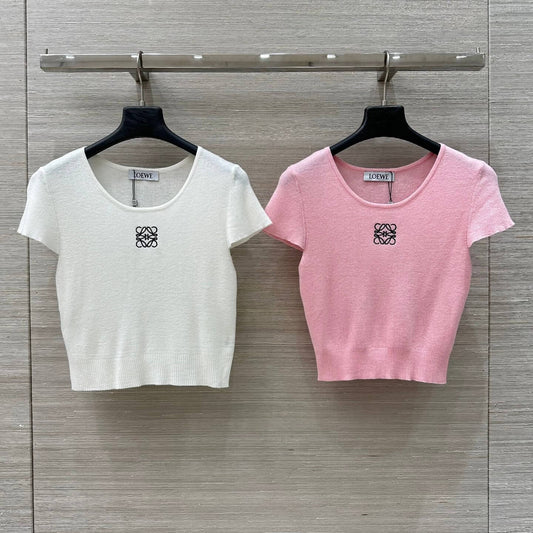 Embroidered-Logo Fitted Knit Tee