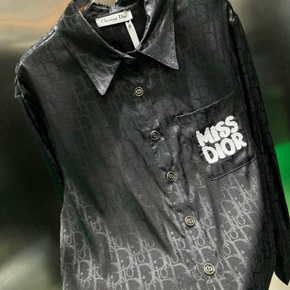 Fashionable Pearlescent Jacquard Fabric Letter Embroidery Shirt