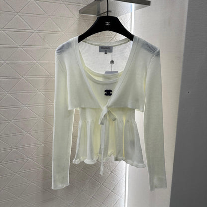 Ruffled Knit Cami and Cardigan Set