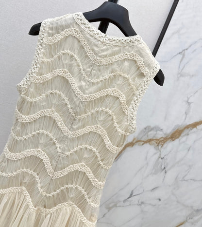 Crochet Lace-Paneled Sheer Dress