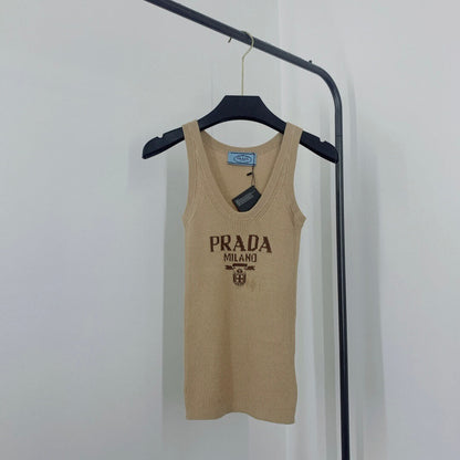 Letter Jacquard U-Neck Knitted Vest