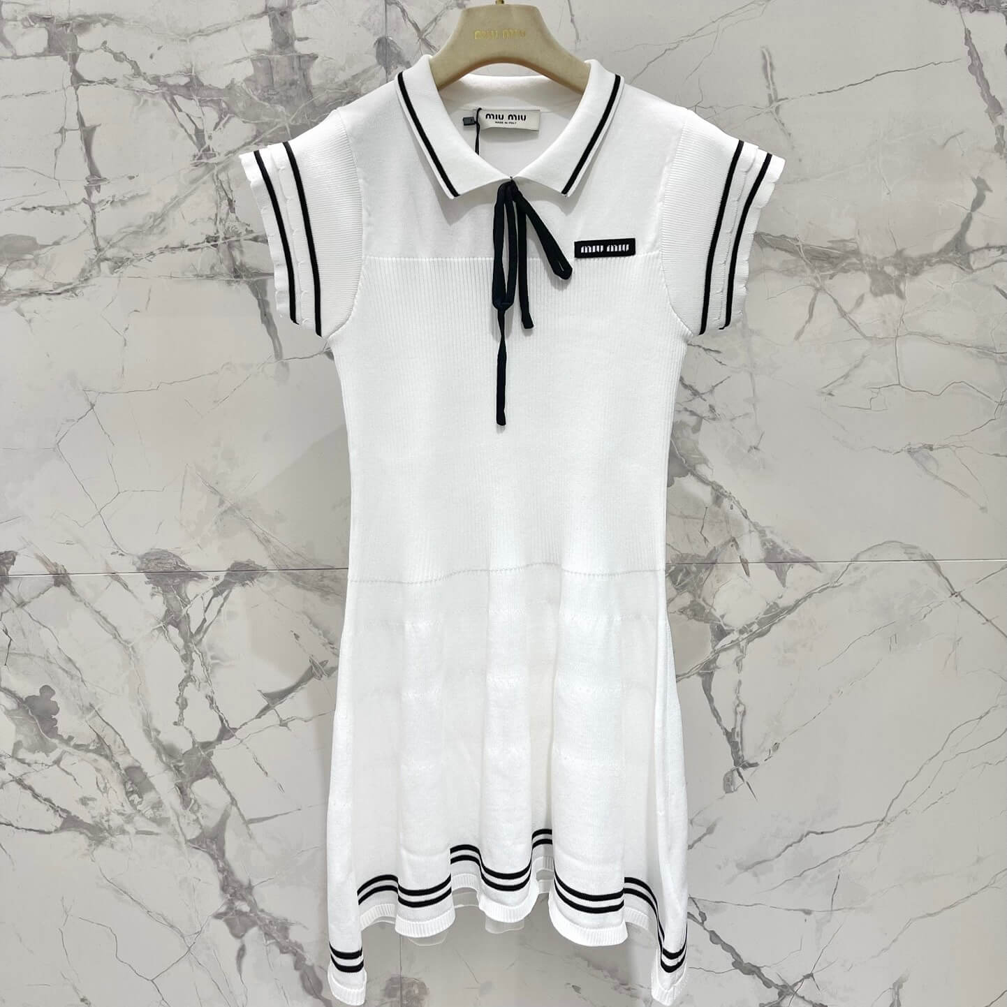 Nautical Tie-Waist Bell-Sleeve Knit Dress