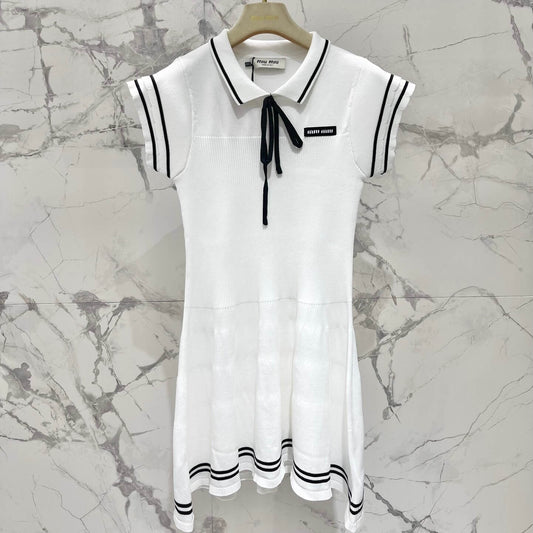 Nautical Tie-Waist Bell-Sleeve Knit Dress