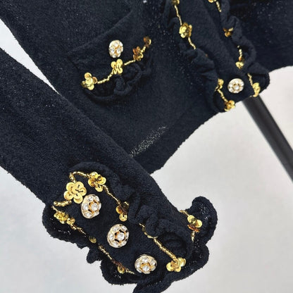 Elegant Beaded Floral Knit Cardigan