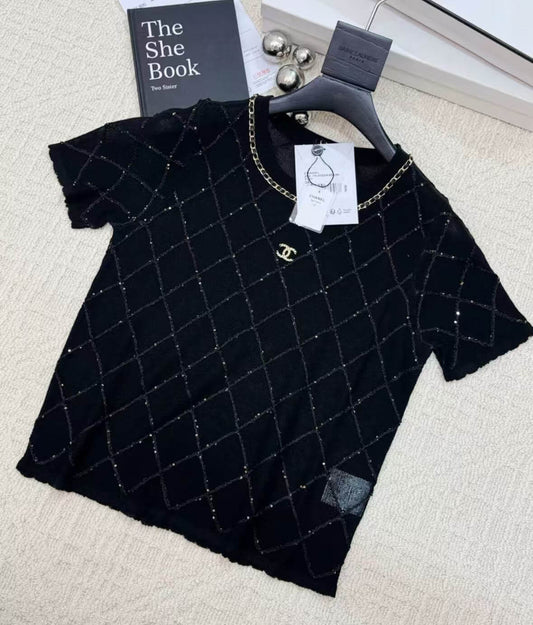 Classic Chain-Embellished Sheer Back Tops