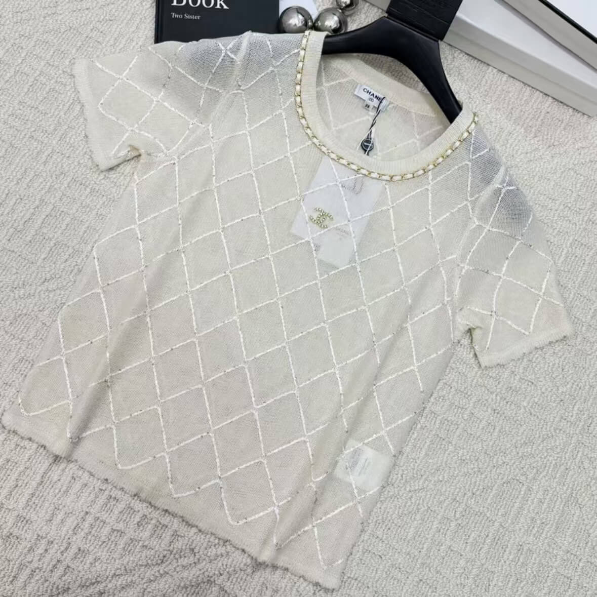 Classic Chain-Embellished Sheer Back Tops