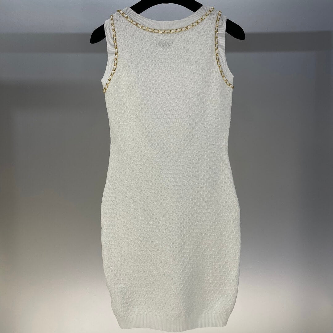 Colorful Diamond Brooch Round-Neck Vest Dress