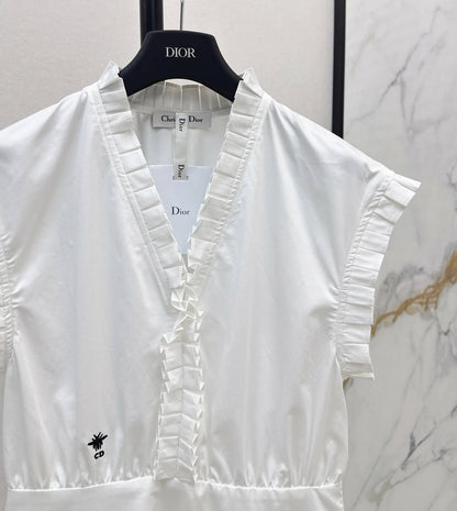 V-Neck Flounced Hem Dress