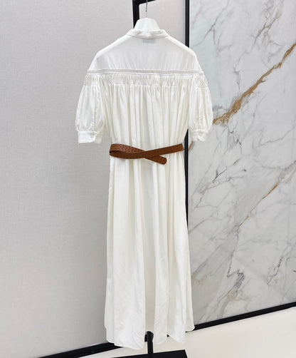 Boho Linen Smock Dress with Cutwork Embroidery