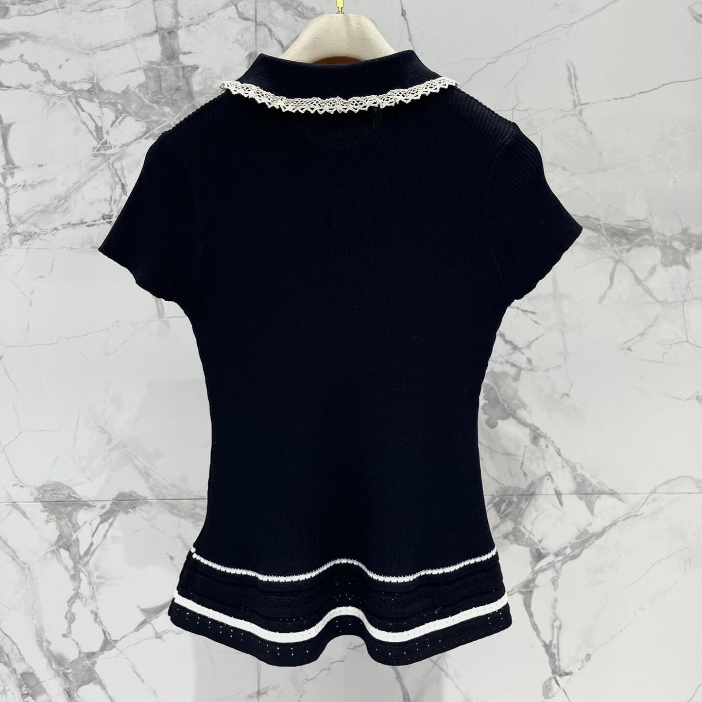 Sweet Color-Block Peter Pan Collar Knit Top