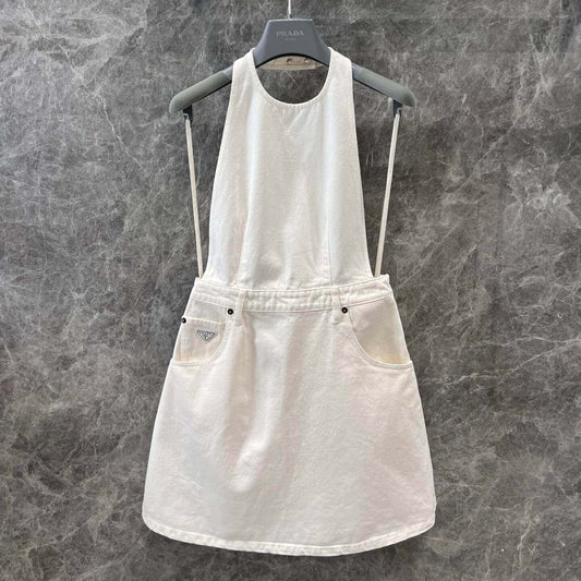 Denim Halter A-Line Pinafore Dress