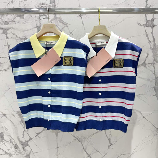 Color-Blocked Stripe Knit Blazer