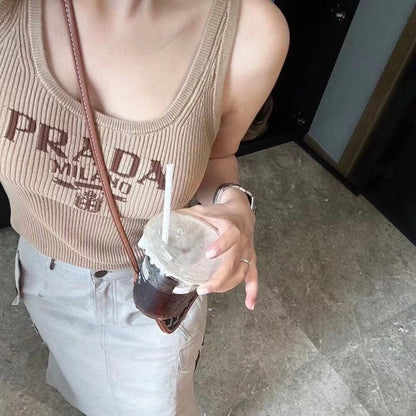 Letter Jacquard U-Neck Knitted Vest