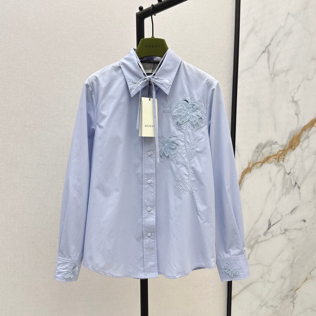 Minimalist 3D Floral & Butterfly Embroidered Blouse