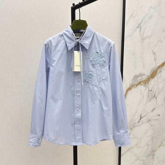 Minimalist 3D Floral & Butterfly Embroidered Blouse