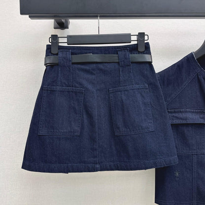 Tailored Denim A-Line Skirt