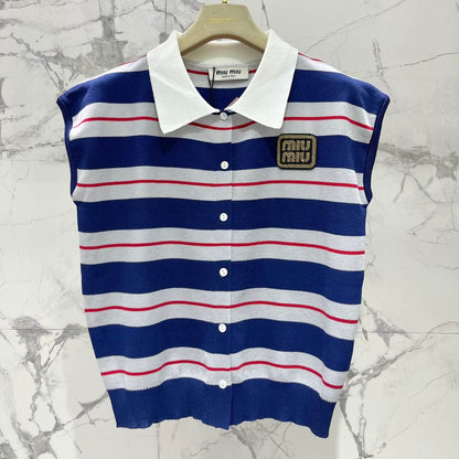 Color-Blocked Stripe Knit Blazer